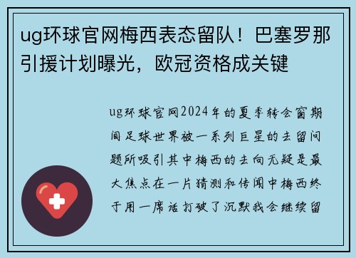 ug环球官网梅西表态留队！巴塞罗那引援计划曝光，欧冠资格成关键